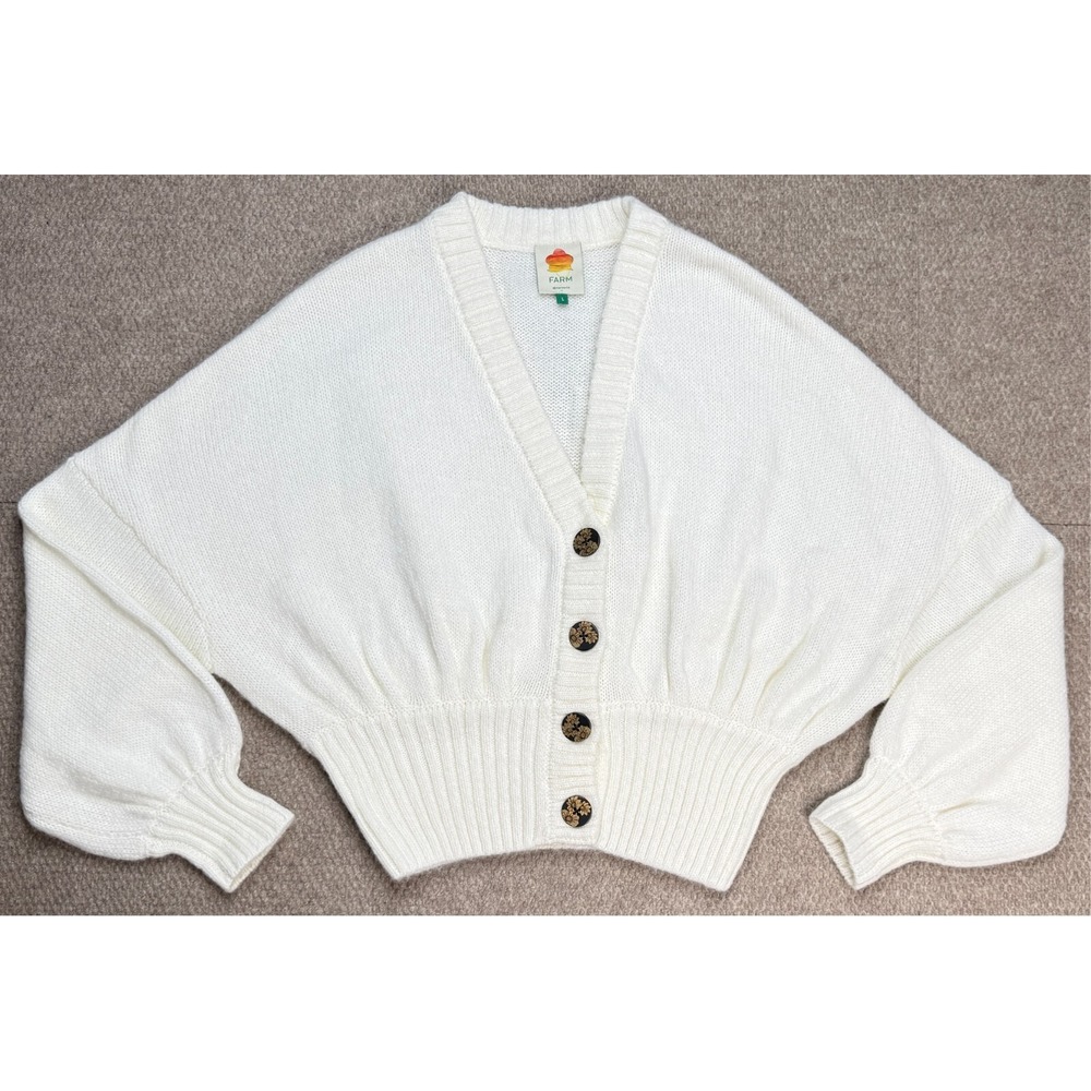 Farm‎ Rio Button Up Long Sleeve Women's Ivory Cardigan Size Large